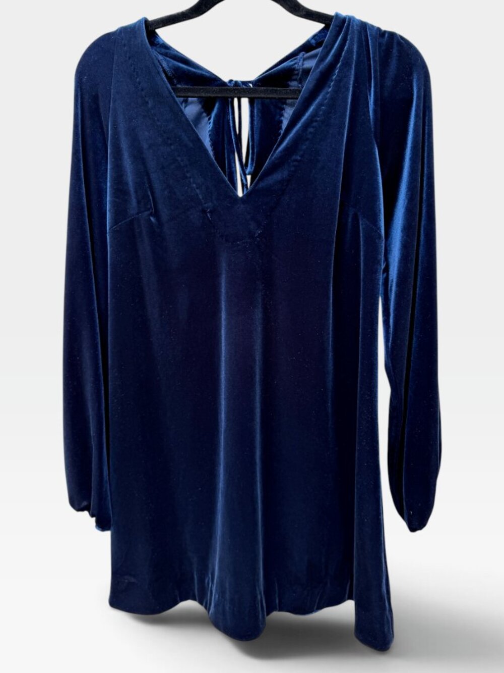Free People Misha Velvet Mini Dress Navy Blue Cowl Neck Tie Back Medium